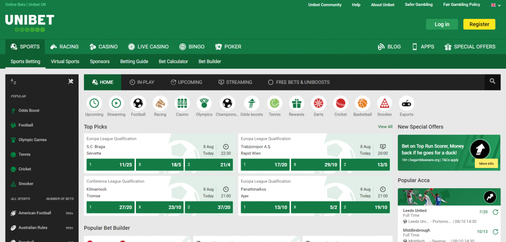 Unibet home page