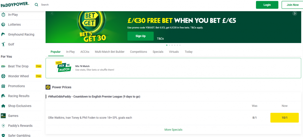 Paddy Power Football Section