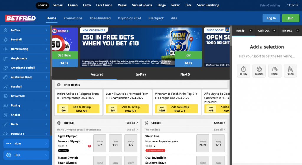 Betfred Online Sports Section